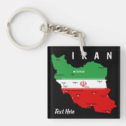 Iran Map with Flag and Emblem キーホルダー (正面)