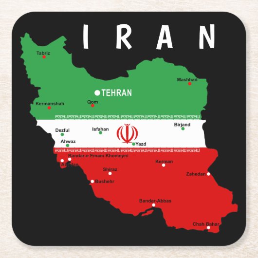 Iran Map with Flag and Emblem スクエアペーパーコースター (正面)