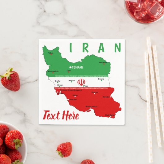 Iran Map with Flag and Emblem スタンダードカクテルナプキン (インサイチュ)
