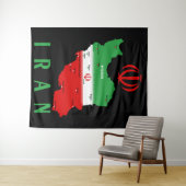 Iran Map with Flag and Emblem タペストリー (インサイチュ(横))