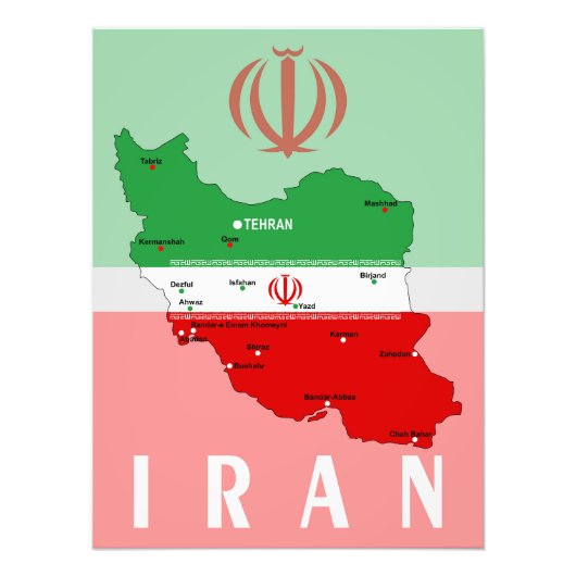 Iran Map with Flag and Emblem フォトプリント (正面)