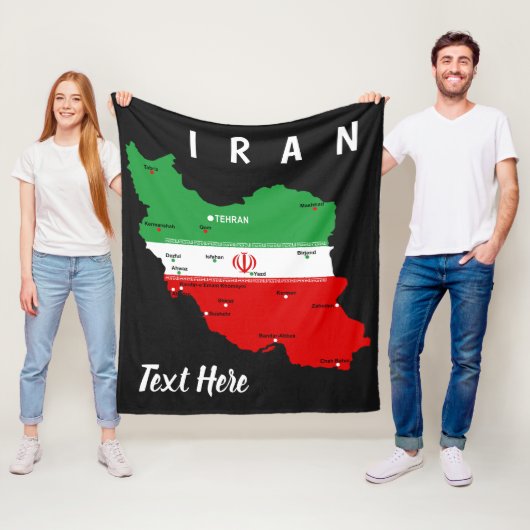 Iran Map with Flag and Emblem フリースブランケット (インサイチュ)