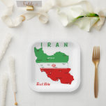 Iran Map with Flag and Emblem ペーパープレート<br><div class="desc">Iran Political Map with capital Tehran,  national borders,  most important cities,  rivers and lakes. The Iranian Flag Colors are superposed on the Map Silhouette. Vector Illustration by BluedarkArt TheChameleonArt</div>