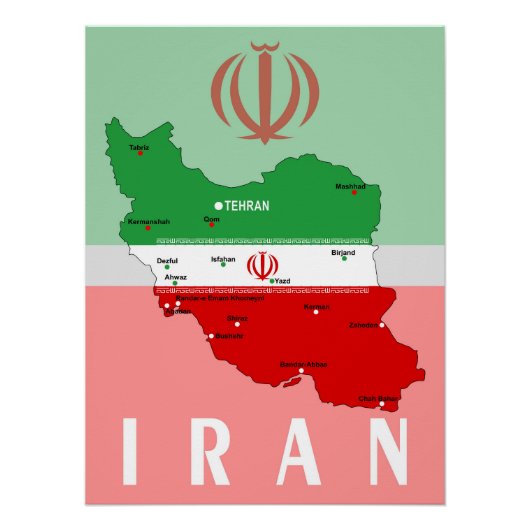 Iran Map with Flag and Emblem ポスター (正面)