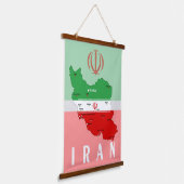Iran Map with Flag and Emblem 吊り下げ型タペストリー (傾斜あり)
