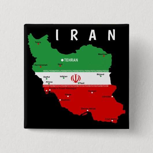 Iran Map with Flag and Emblem 缶バッジ (正面)