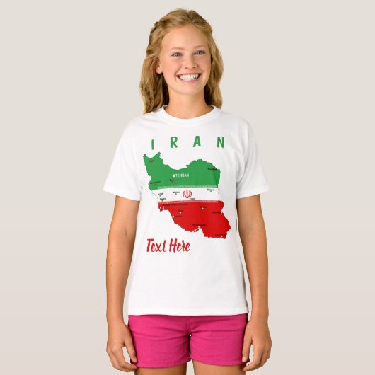 Iran Map with Flag and Emblem Tシャツ (正面フル)