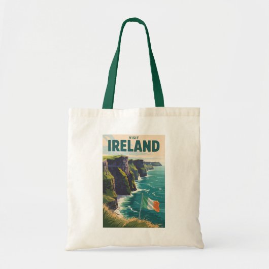 Ireland Cliffs of Moher Illustration Travel Art トートバッグ (正面)