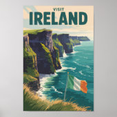 Ireland Cliffs of Moher Illustration Travel Art ポスター (正面)