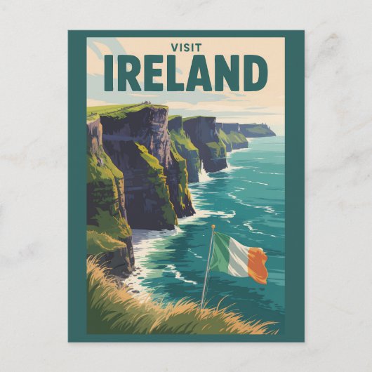 Ireland Cliffs of Moher Illustration Travel Art ポストカード (正面)