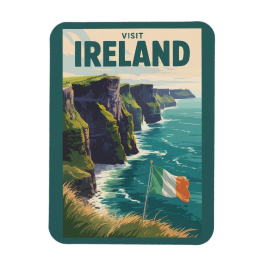 Ireland Cliffs of Moher Illustration Travel Art マグネット (縦)