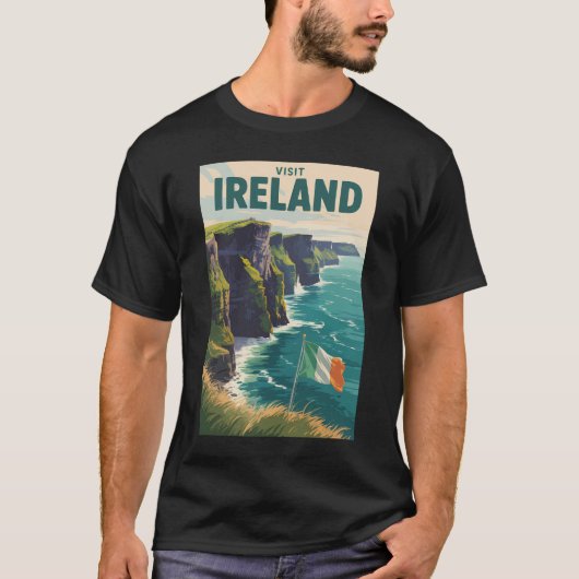Ireland Cliffs of Moher Illustration Travel Art Tシャツ (正面)