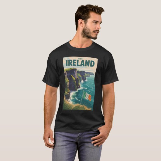 Ireland Cliffs of Moher Illustration Travel Art Tシャツ (正面フル)