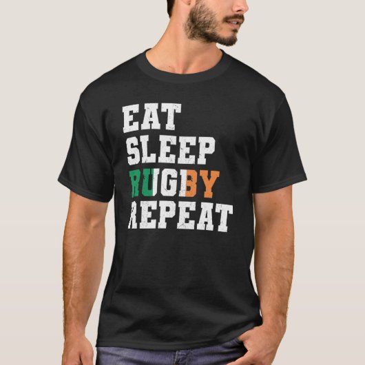 Ireland Eat Sleep Rugby Repeat Irish Pride Tシャツ (正面)