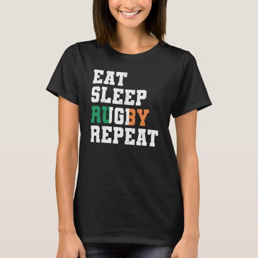 Ireland Eat Sleep Rugby Repeat Irish Pride Tシャツ (正面)