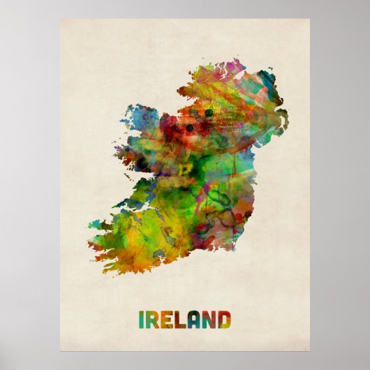Ireland Eire Watercolor Map ポスター (正面)