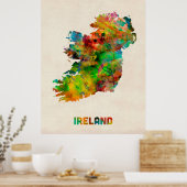 Ireland Eire Watercolor Map ポスター (キッチン)