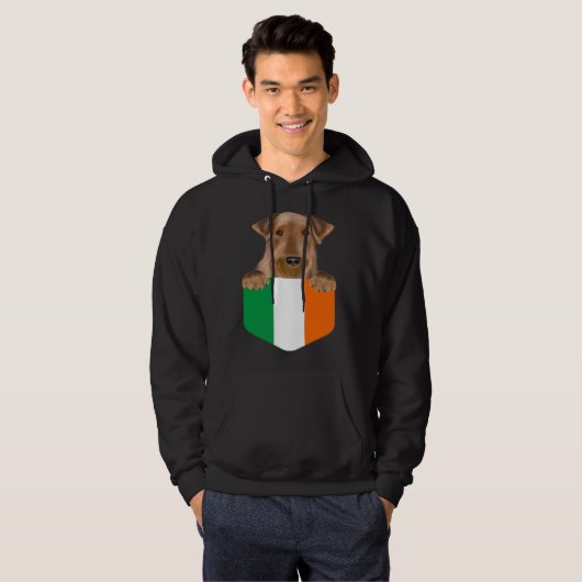 Ireland Flag Airedale Terrier Dog In Pocket パーカ (正面フル)