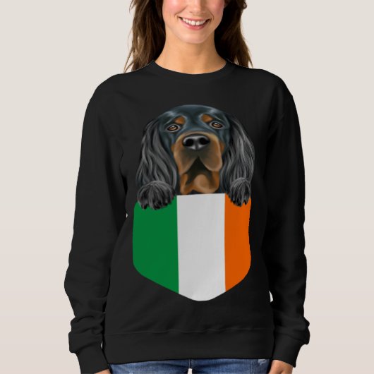 Ireland Flag Gordon Setter Dog In Pocket スウェットシャツ (正面)