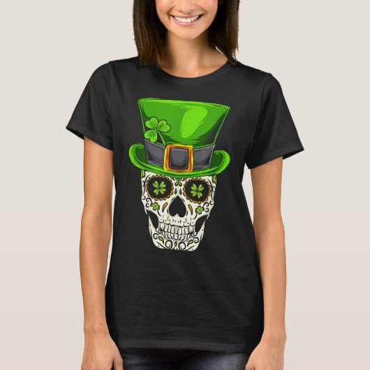Ireland Gift Clover Mexican Irish Skull St Patrick Tシャツ (正面)