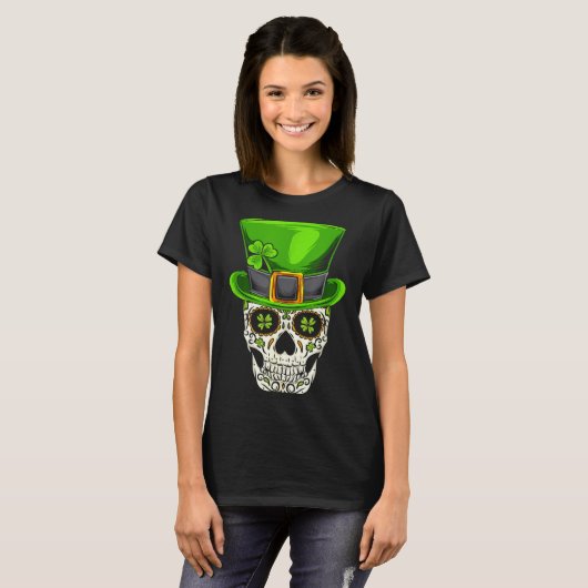 Ireland Gift Clover Mexican Irish Skull St Patrick Tシャツ (正面フル)
