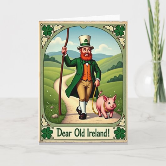 Ireland Man And Pig Fun Day Card カード (正面)