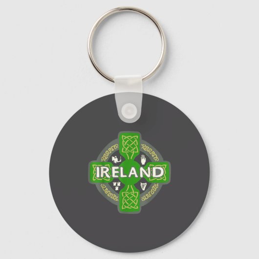 Ireland St Patrick Day Celtic Cross Green キーホルダー (正面)