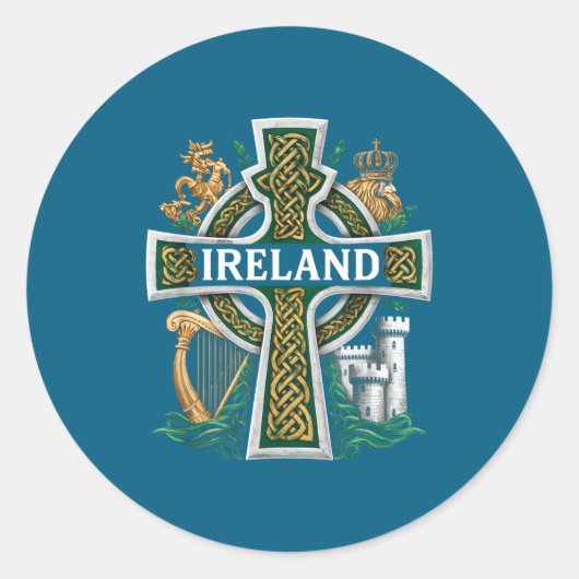 Ireland St Patrick Day Celtic Cross Green Celebrat ラウンドシール (正面)