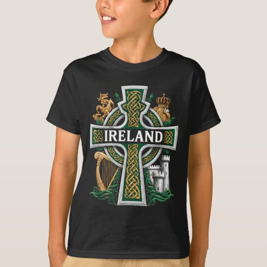 Ireland St Patrick Day Celtic Cross Green Celebrat Tシャツ (正面)