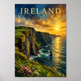 Ireland: Vibrant Sunset Cliffs Moher Art Souvenir ポスター