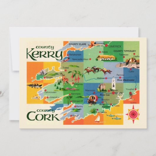 Ireland's Kerry & Cork Map 5x7 Big Postcard サンキューカード (正面)