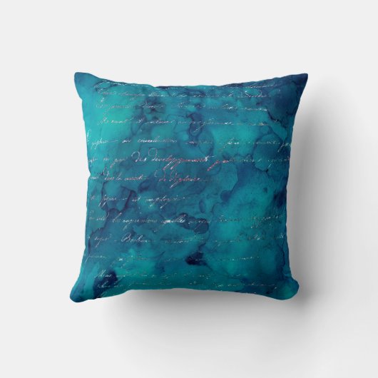 Iridescentスクリプトオン抽象芸術ティール（緑がかった色） クッション (裏面)