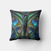 Iridescent blue green butterfly on pillow クッション (裏面)