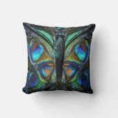 Iridescent blue green butterfly on pillow クッション (正面)