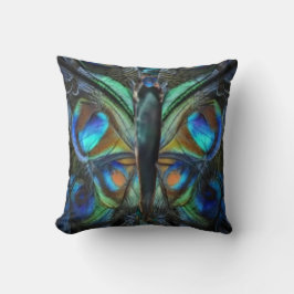 Iridescent blue green butterfly on pillow クッション