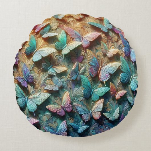 Iridescent Butterfly Garden ラウンドクッション (正面)