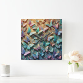 Iridescent Butterfly Garden Mousepad スクエア壁時計