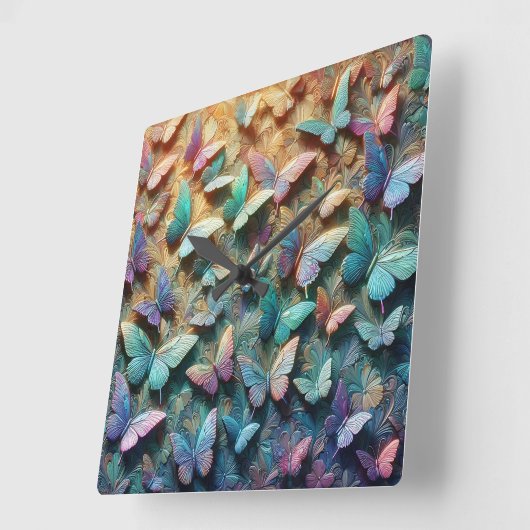 Iridescent Butterfly Garden Mousepad スクエア壁時計 (傾斜)