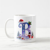 Iridescent Christmas Letter B with Snowman コーヒーマグカップ (左)