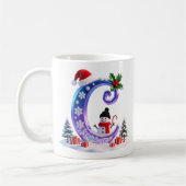 Iridescent Christmas Letter C with Snowman コーヒーマグカップ (左)