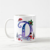 Iridescent Christmas Letter D with Snowman コーヒーマグカップ (左)