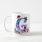 Iridescent Christmas Letter G with Snowman コーヒーマグカップ (左)
