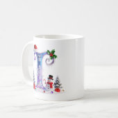 Iridescent Christmas Letter I with Snowman コーヒーマグカップ (正面左)