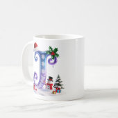 Iridescent Christmas Letter J with Snowman コーヒーマグカップ (正面左)