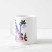 Iridescent Christmas Letter N with Snowman コーヒーマグカップ (正面左)
