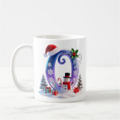 Iridescent Christmas Letter O with Snowman コーヒーマグカップ (左)