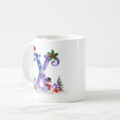 Iridescent Christmas Letter X with Snowman コーヒーマグカップ (正面左)