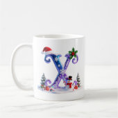 Iridescent Christmas Letter X with Snowman コーヒーマグカップ (左)