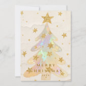 Iridescent Christmas Tree Watercolor Gold Stars シーズンカード (正面)