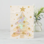 Iridescent Christmas Tree Watercolor Gold Stars シーズンカード (スタンド正面)